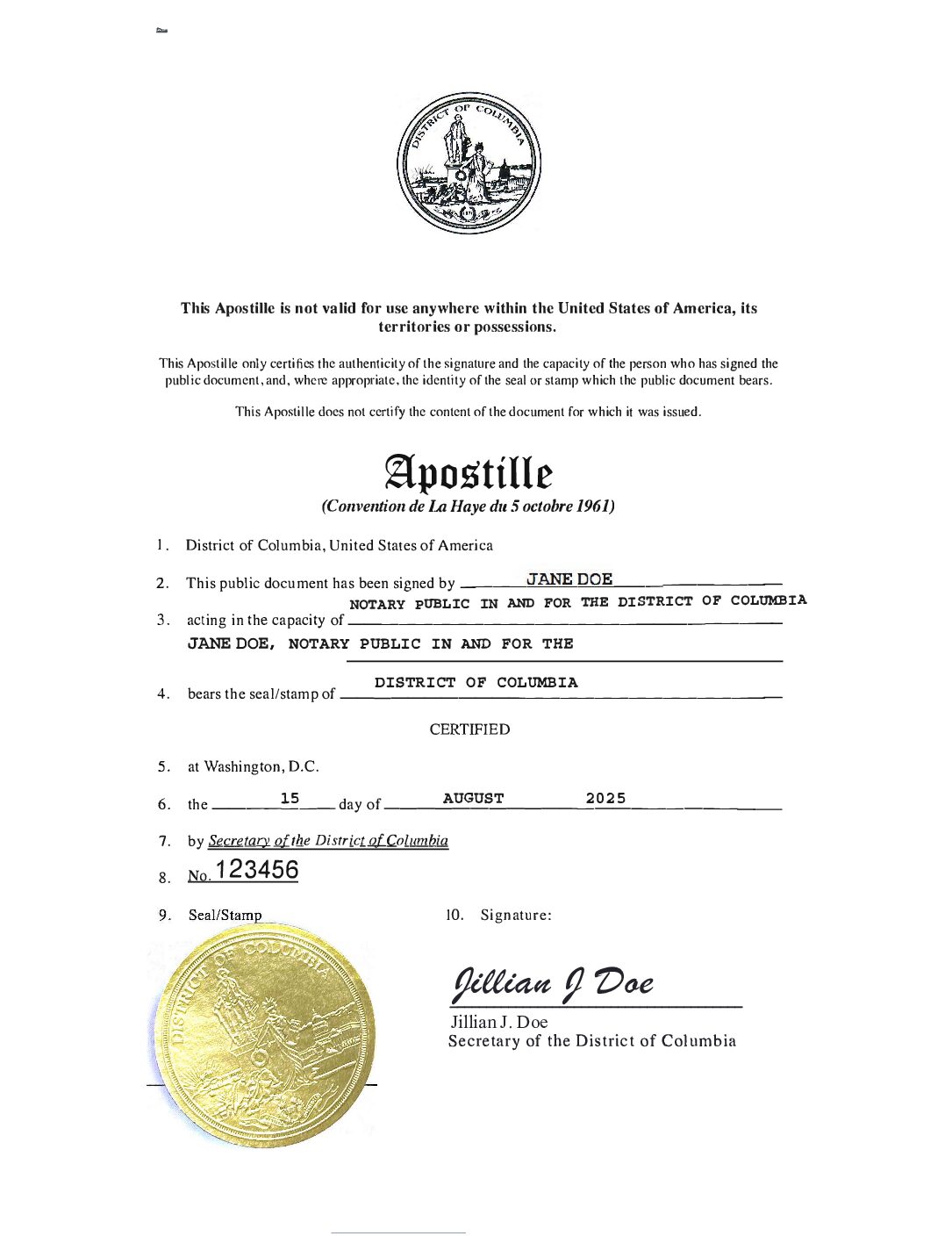 Washington D.C. Apostille