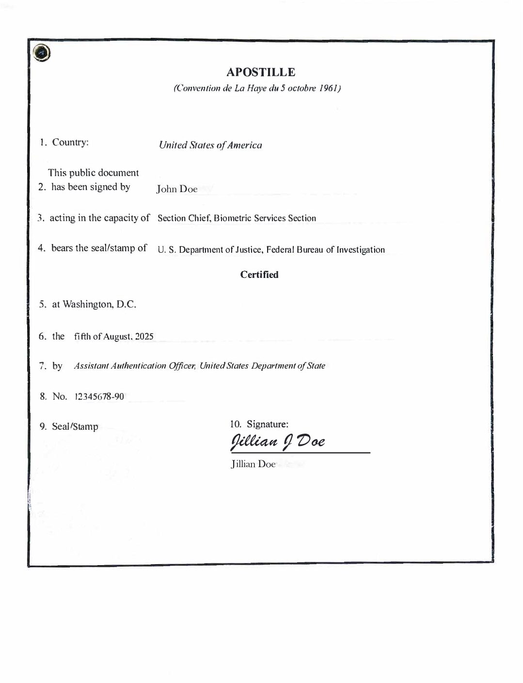 Department of State Apostille