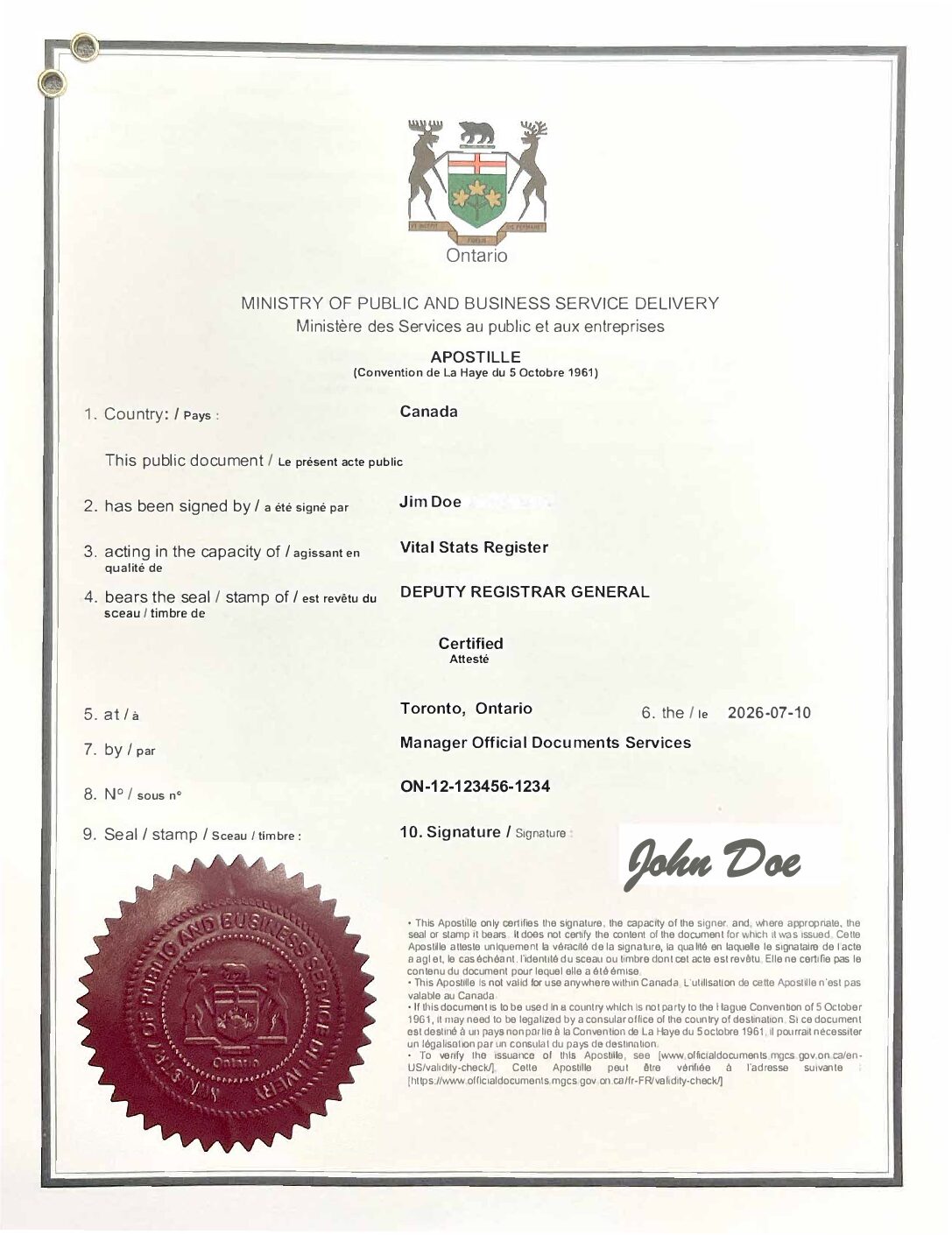 Ontario Apostille
